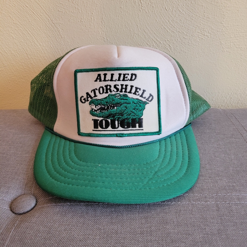 Vintage Allied Gatorshield Shield Tough Trucker Hat Cap Mesh SnapBack Alligator